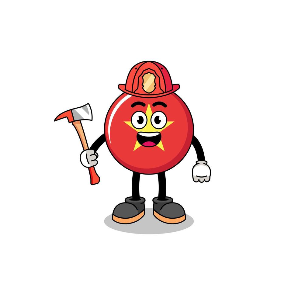Cartoon mascot of vietnam flag firefighter vector
