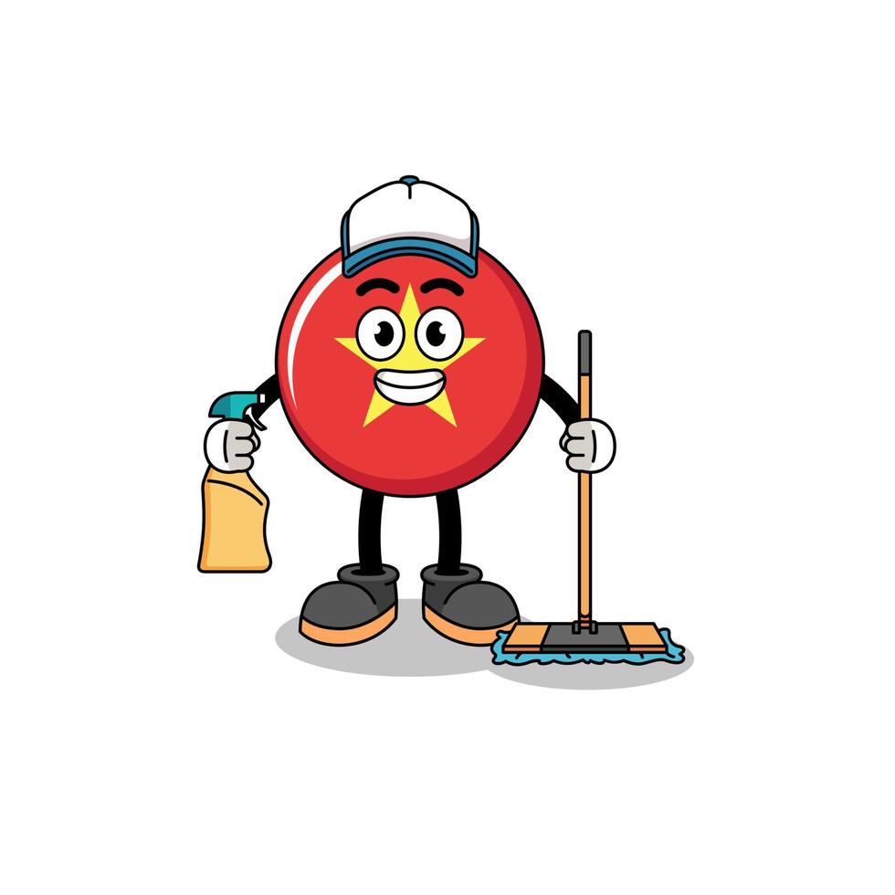 Character mascot of vietnam flag as a cleaning services vector