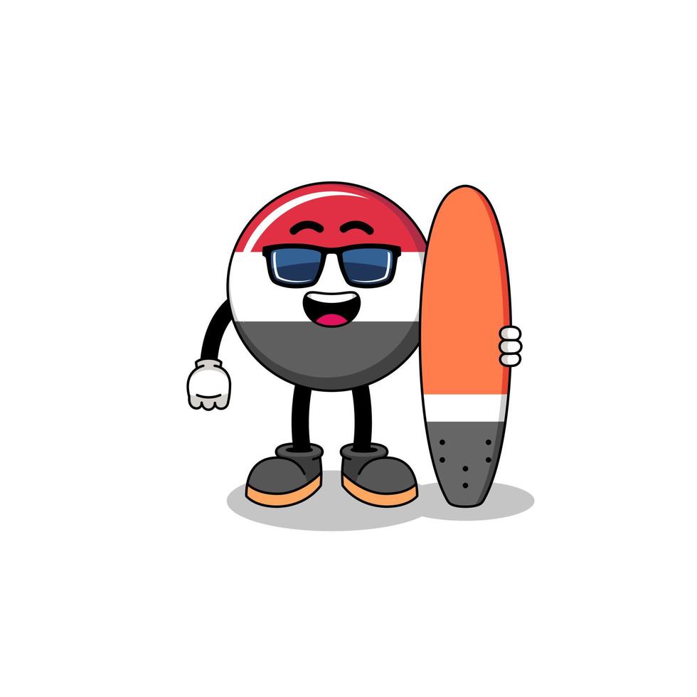 Mascot cartoon of yemen flag as a surfer vector
