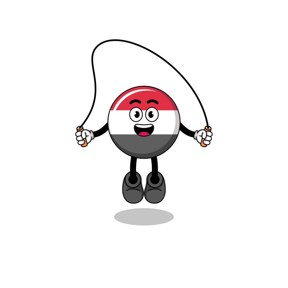 yemen flag mascot cartoon is playing skipping rope vector