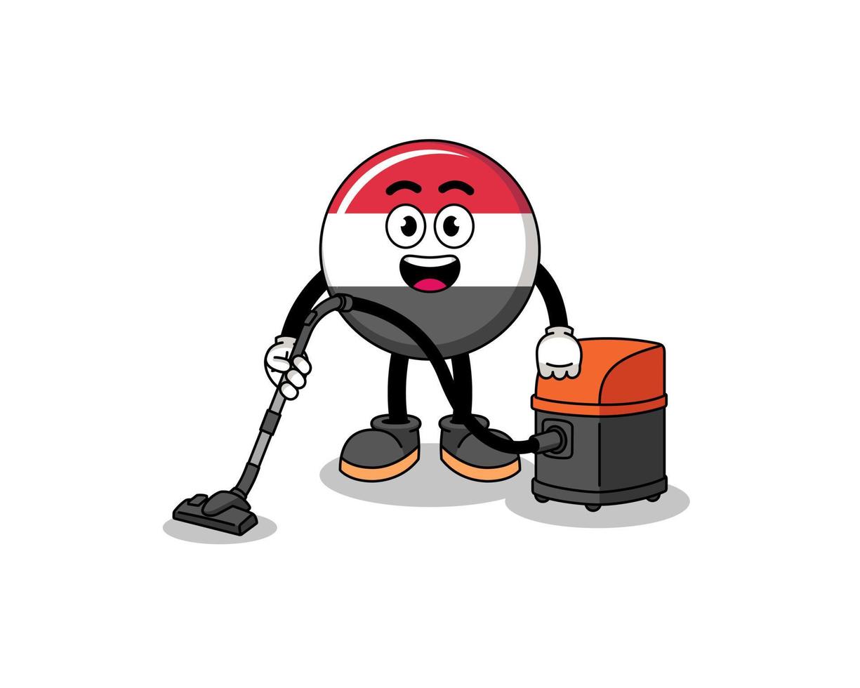 Character mascot of yemen flag holding vacuum cleaner vector