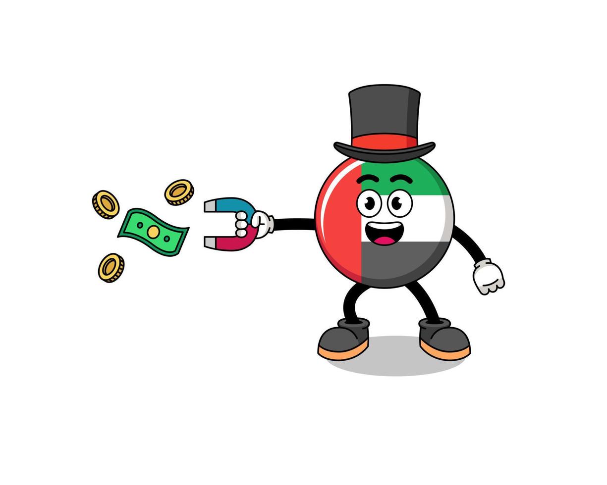 Character Illustration of UAE flag catching money with a magnet vector