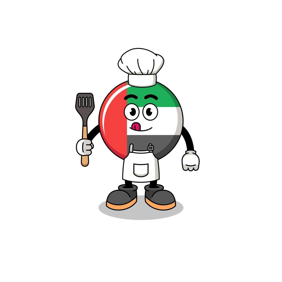 ilustración de la mascota del chef de la bandera de los emiratos árabes unidos vector