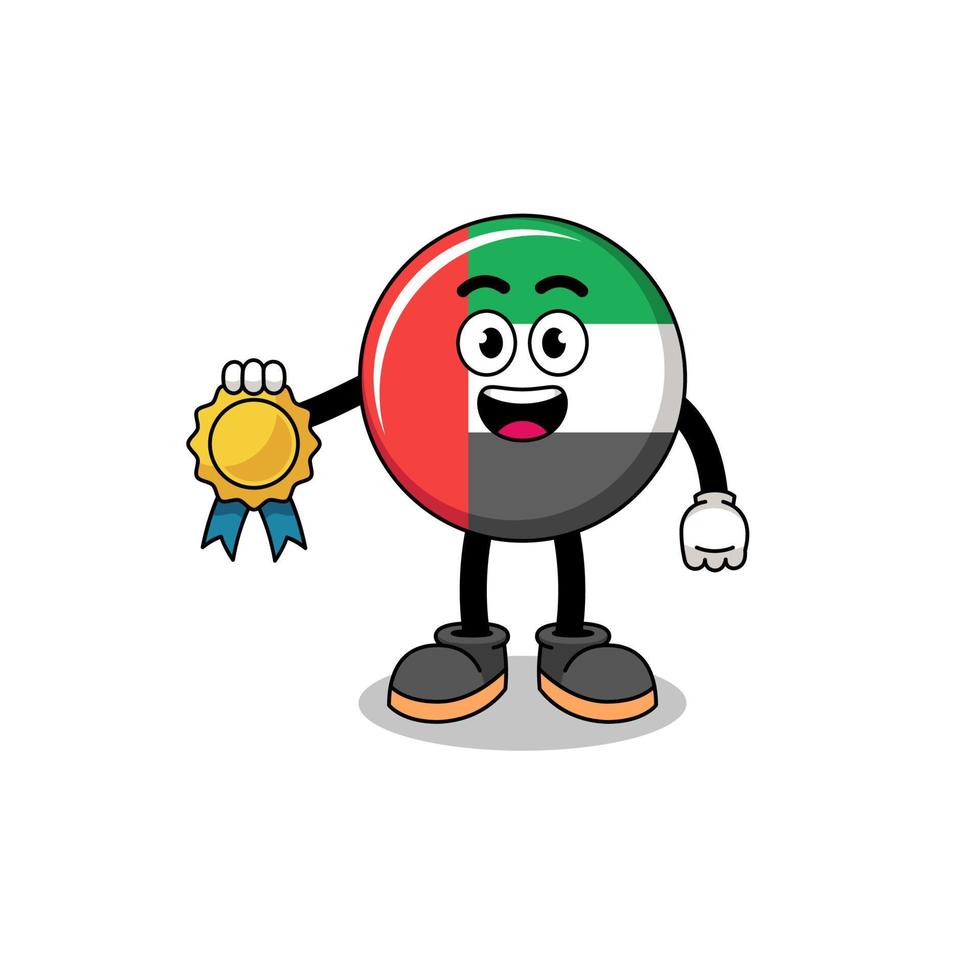 ilustración de dibujos animados de la bandera de los emiratos árabes unidos con medalla de satisfacción garantizada vector