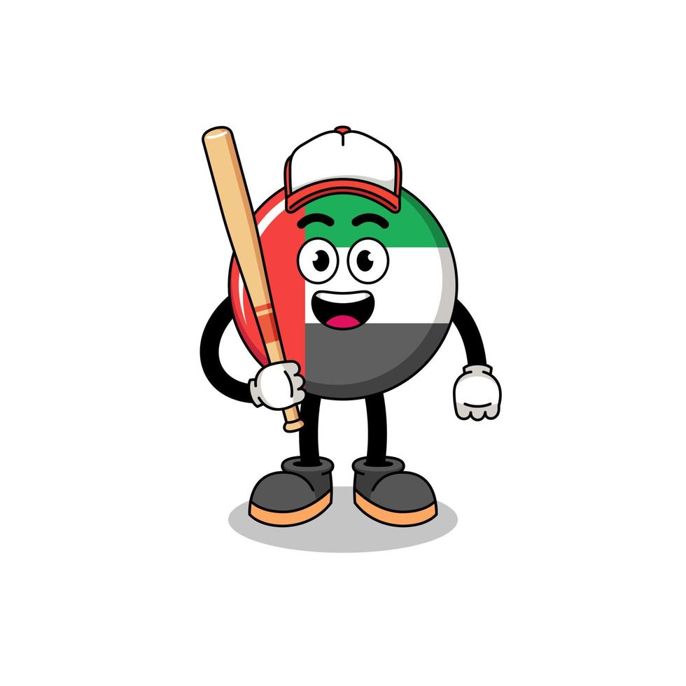 UAE flag mascot cartoon as a baseball player vector