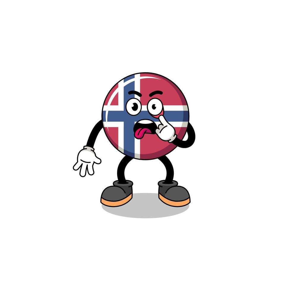 ilustración de personaje de la bandera de noruega con la lengua fuera vector