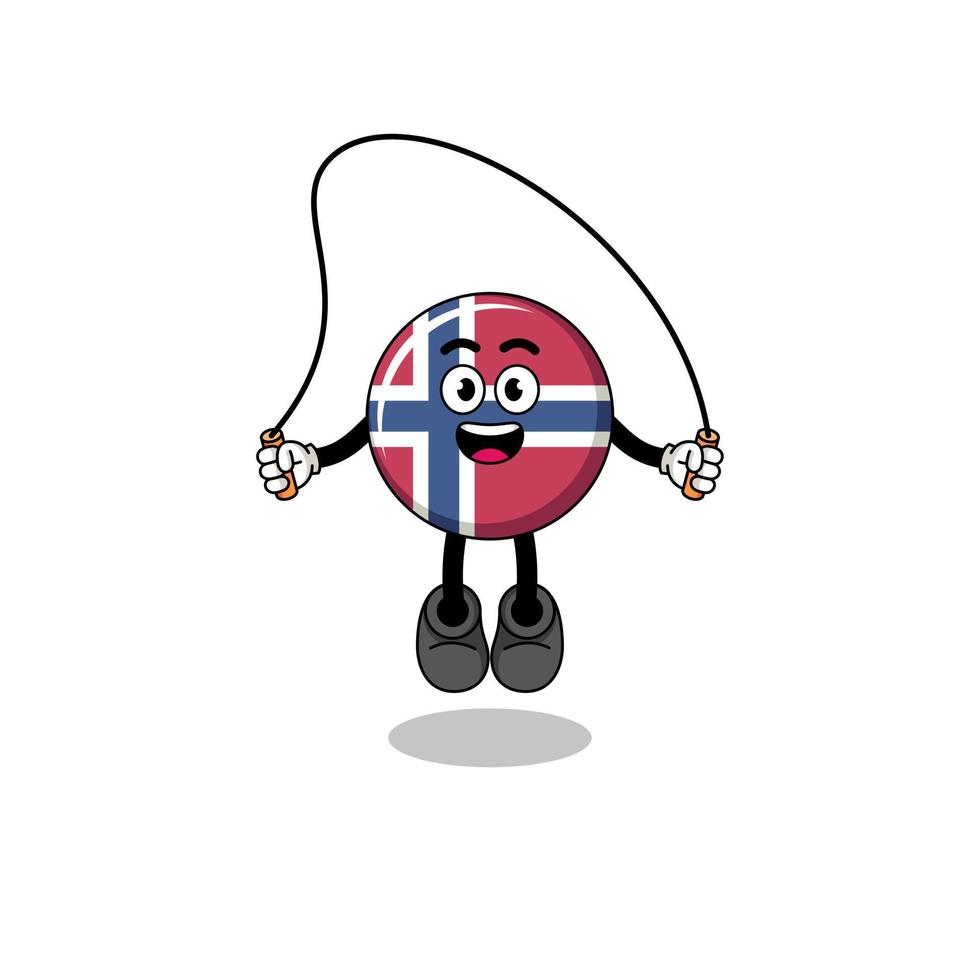 norway flag mascot cartoon is playing skipping rope vector