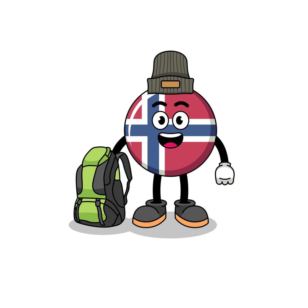 Illustration of norway flag mascot as a hiker vector