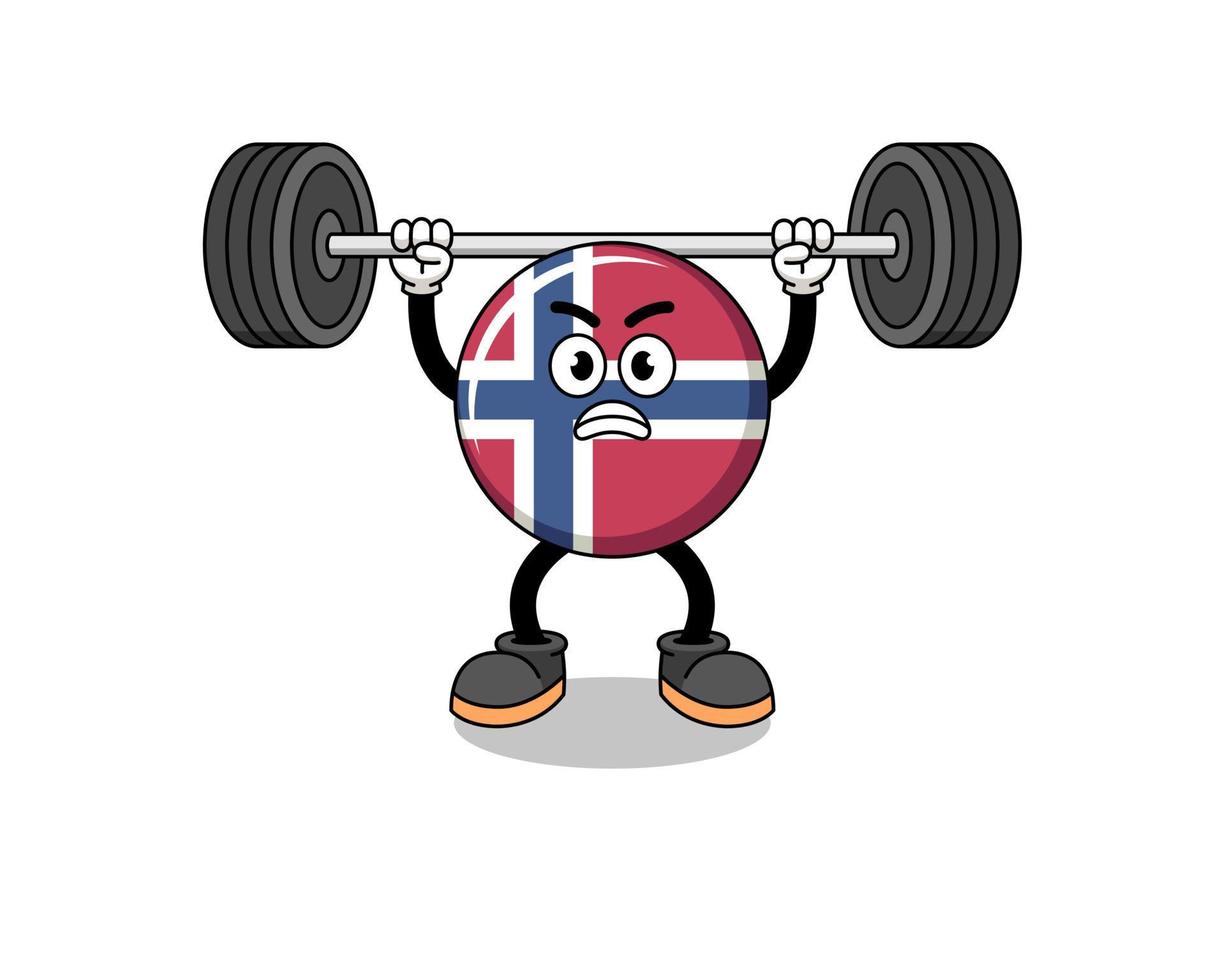 norway flag mascot cartoon lifting a barbell vector