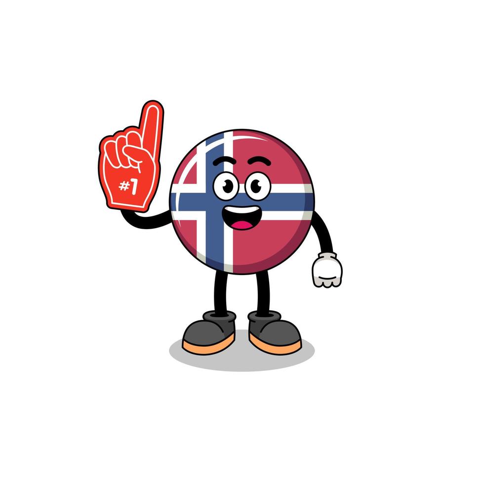 mascota de dibujos animados de los fanáticos número 1 de la bandera de noruega vector