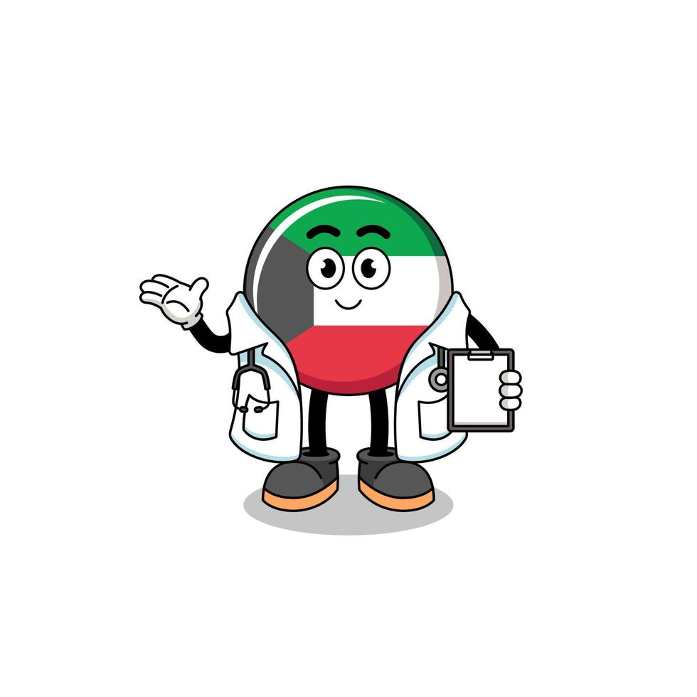 Cartoon mascot of kuwait flag doctor vector