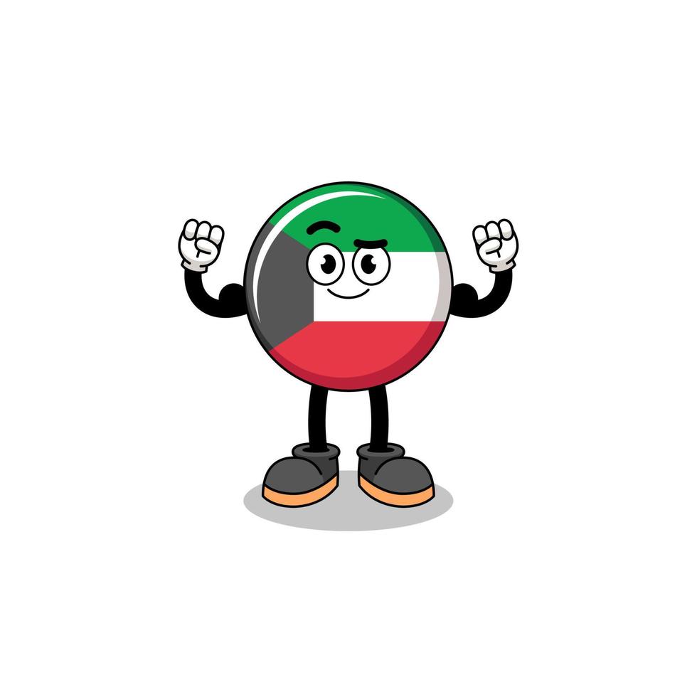 Mascot cartoon of kuwait flag posing with muscle vector