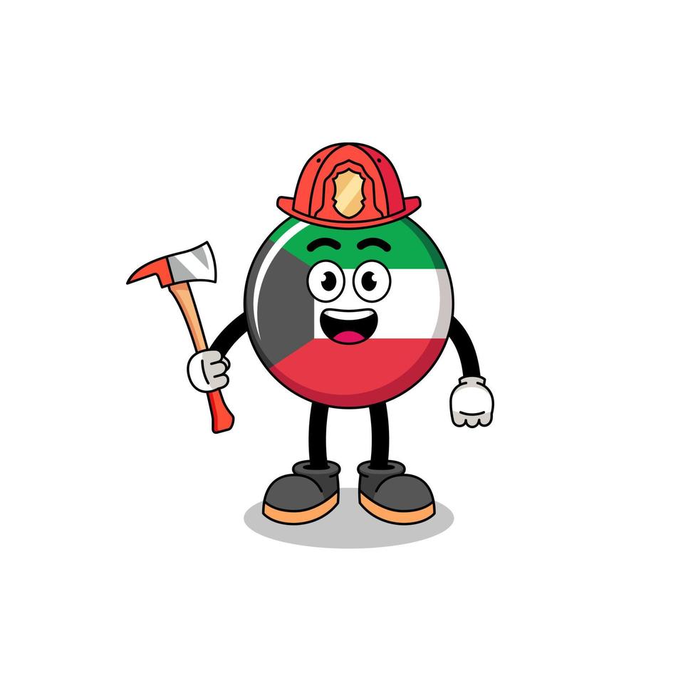 Cartoon mascot of kuwait flag firefighter vector