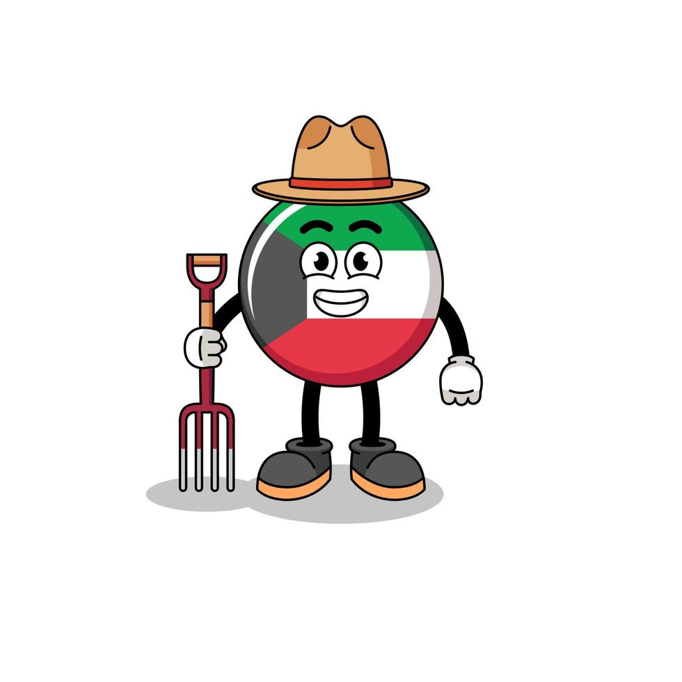 Cartoon mascot of kuwait flag farmer vector