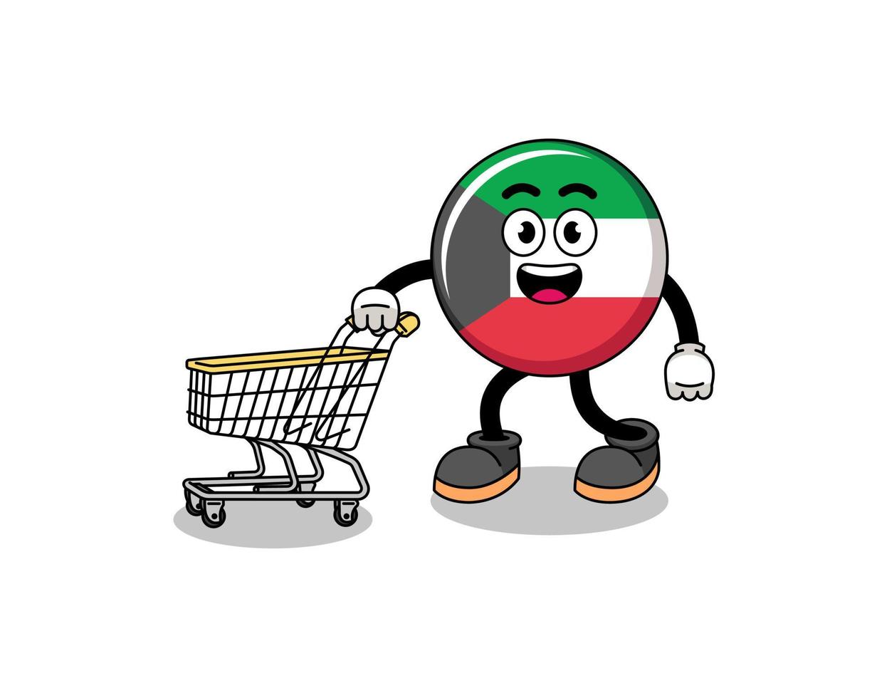 Cartoon of kuwait flag holding a shopping trolley vector