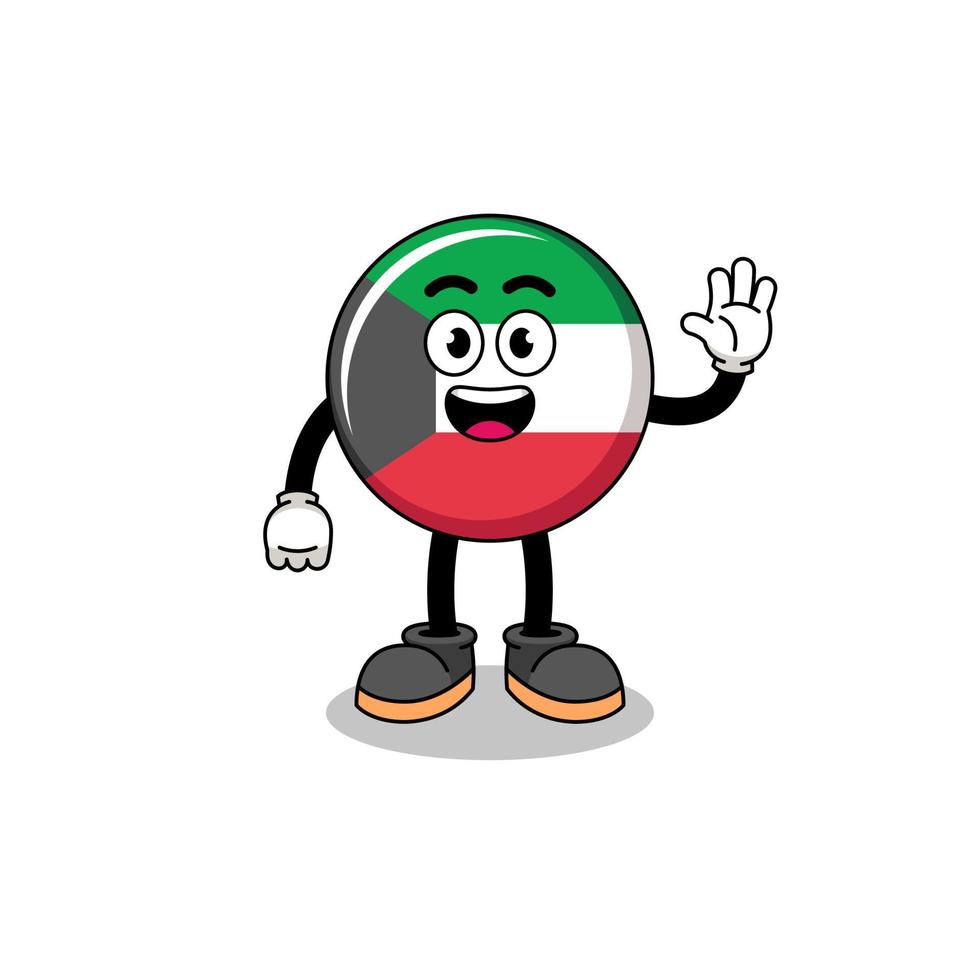 kuwait flag cartoon doing wave hand gesture vector