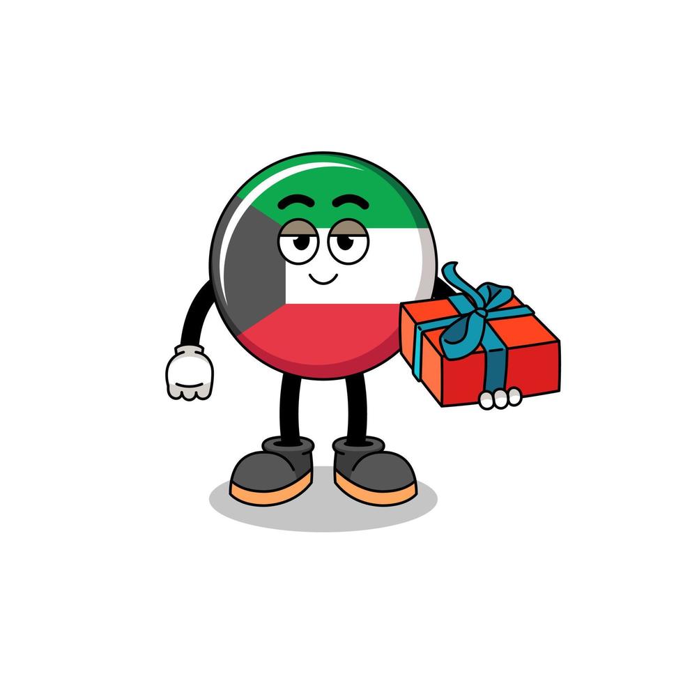 kuwait flag mascot illustration giving a gift vector