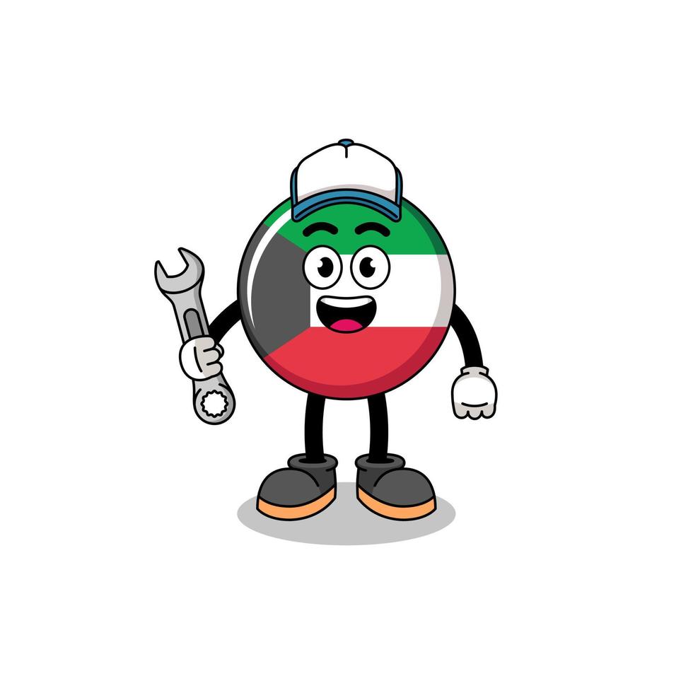 kuwait flag illustration cartoon as a mechanic vector