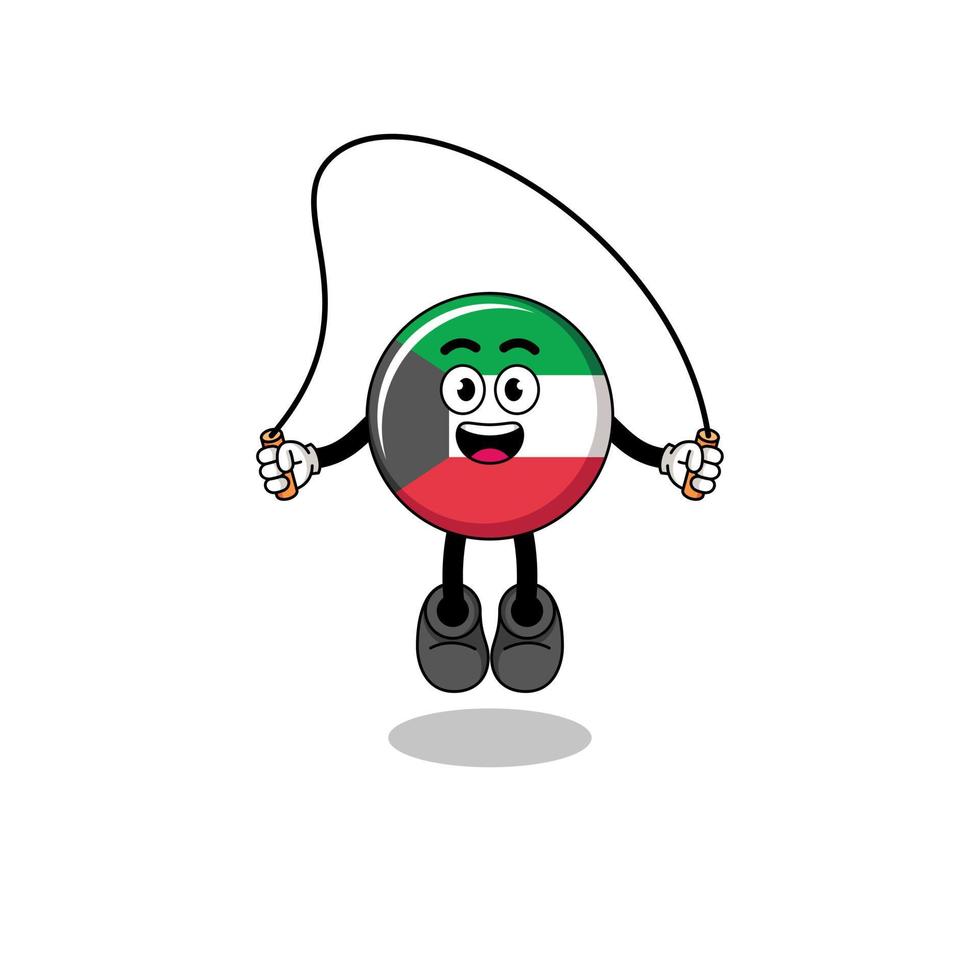kuwait flag mascot cartoon is playing skipping rope vector