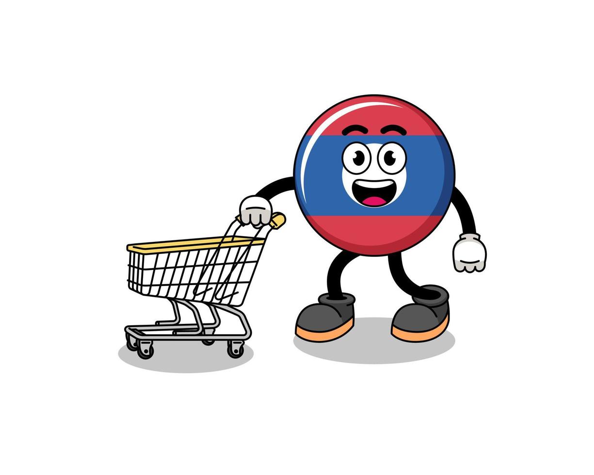 Cartoon of laos flag holding a shopping trolley vector