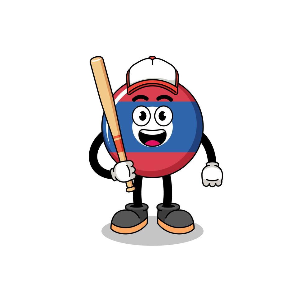 caricatura de la mascota de la bandera de laos como jugador de béisbol vector