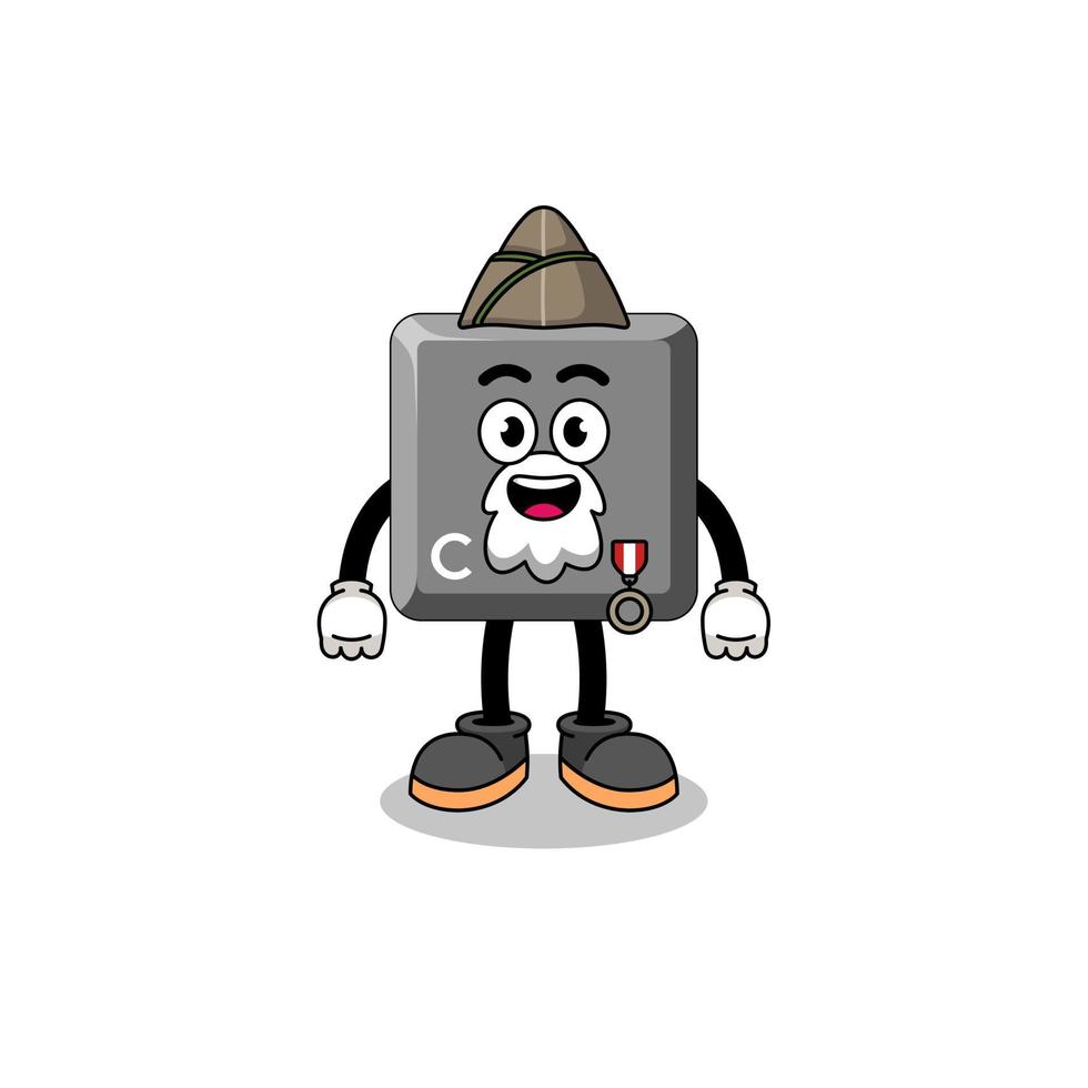 Character cartoon of keyboard C key as a veteran vector