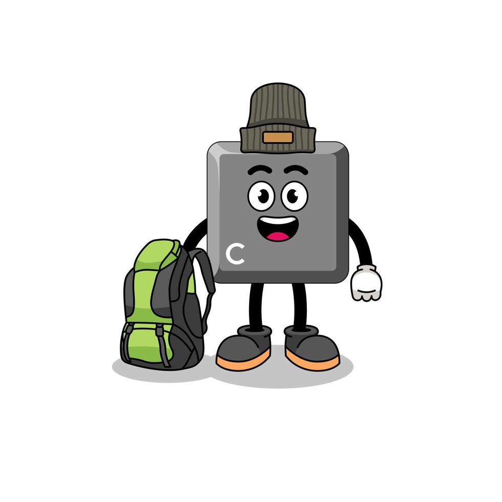 Illustration of keyboard C key mascot as a hiker vector