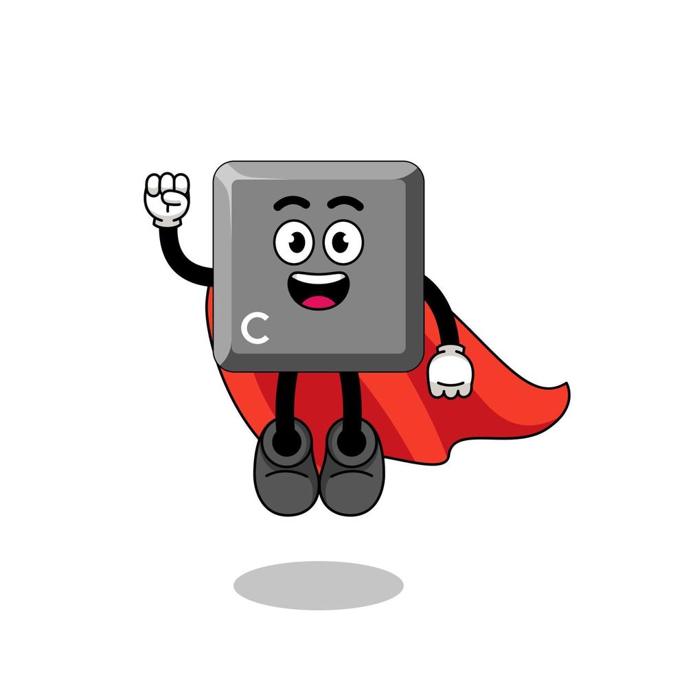 keyboard C key cartoon with flying superhero vector