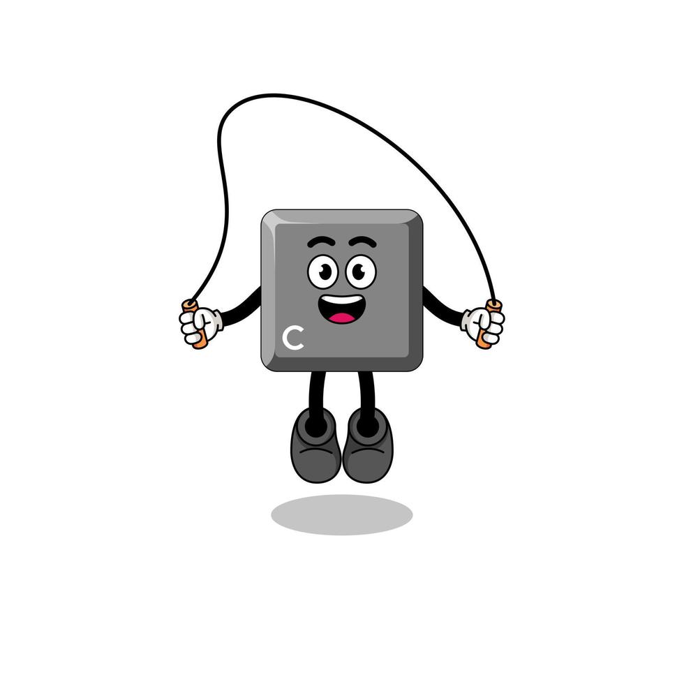 keyboard C key mascot cartoon is playing skipping rope vector