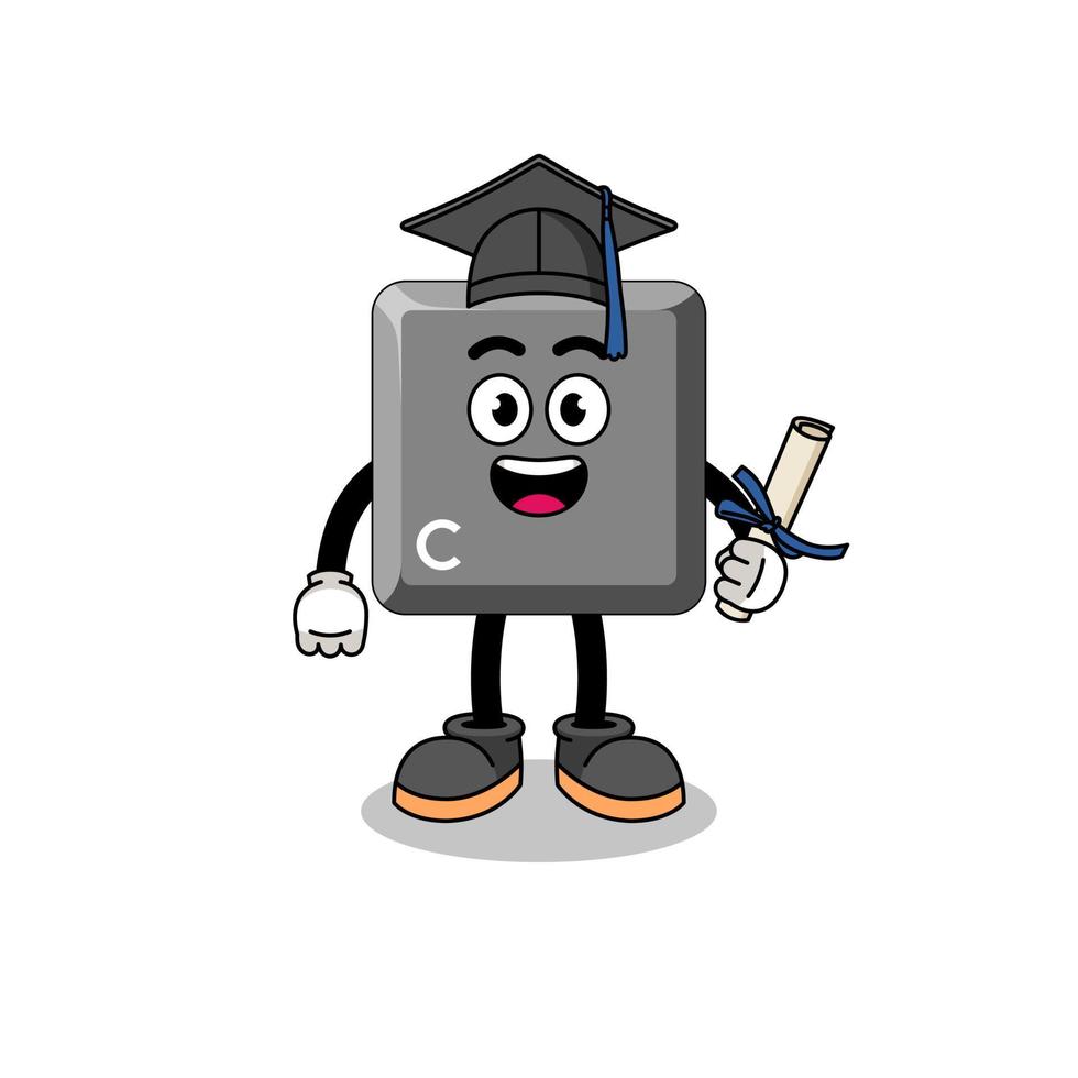 keyboard C key mascot with graduation pose vector