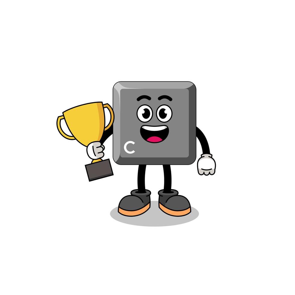 Cartoon mascot of keyboard C key holding a trophy vector
