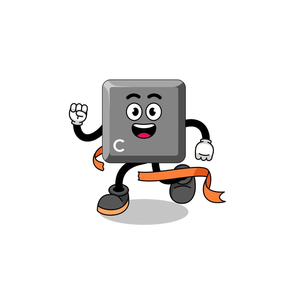 Mascot cartoon of keyboard C key running on finish line vector