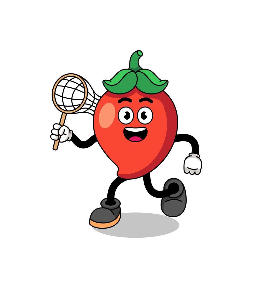 Cartoon of chili pepper catching a butterfly vector
