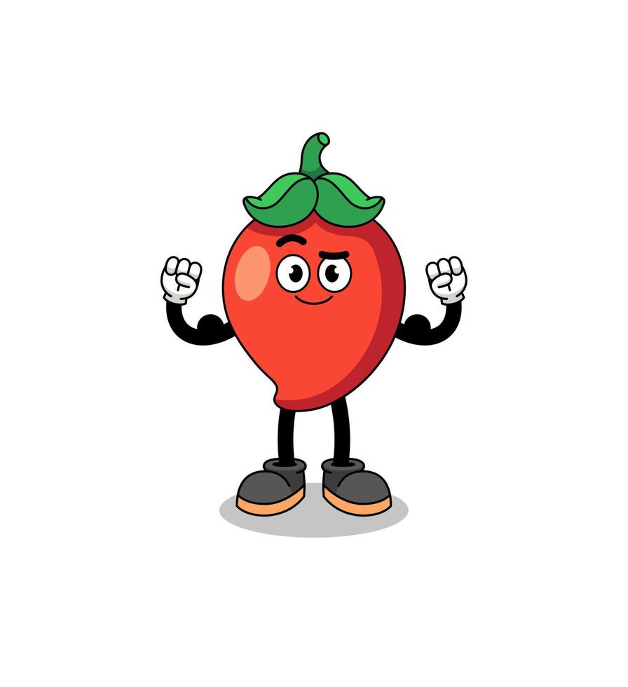 Mascot cartoon of chili pepper posing with muscle vector