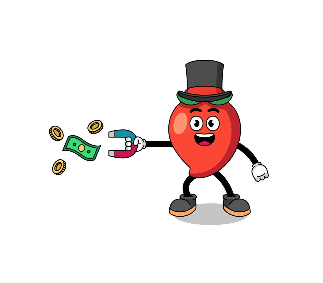 Character Illustration of chili pepper catching money with a magnet vector