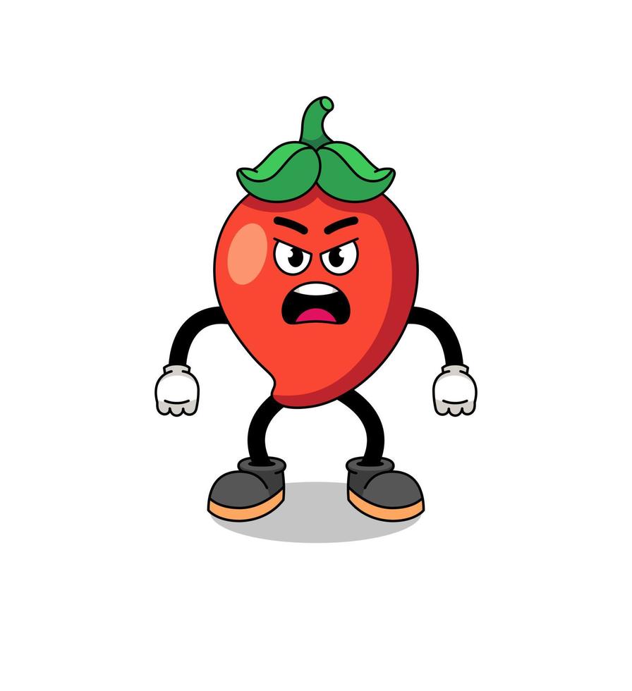 chili pepper cartoon illustration with angry expression vector