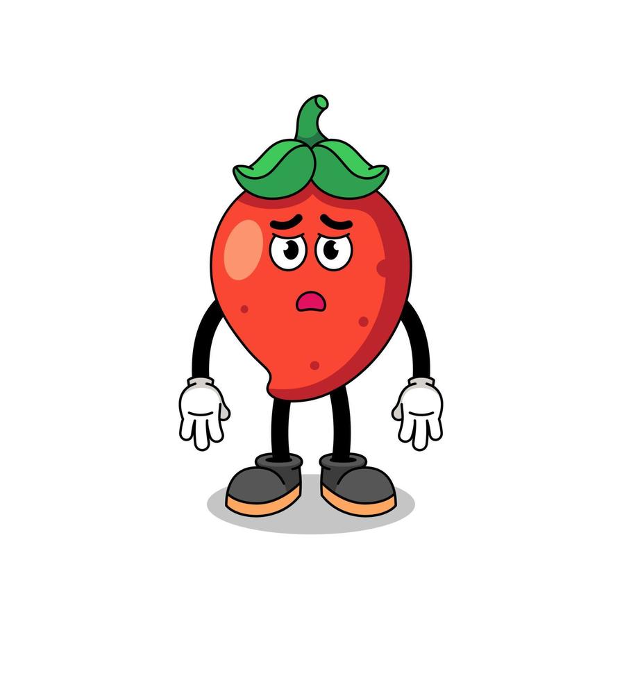 chili pepper cartoon illustration with sad face vector