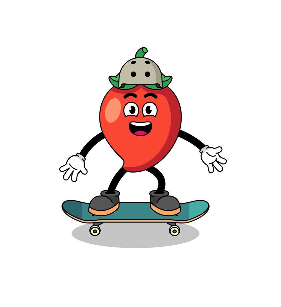 chili pepper mascot playing a skateboard vector