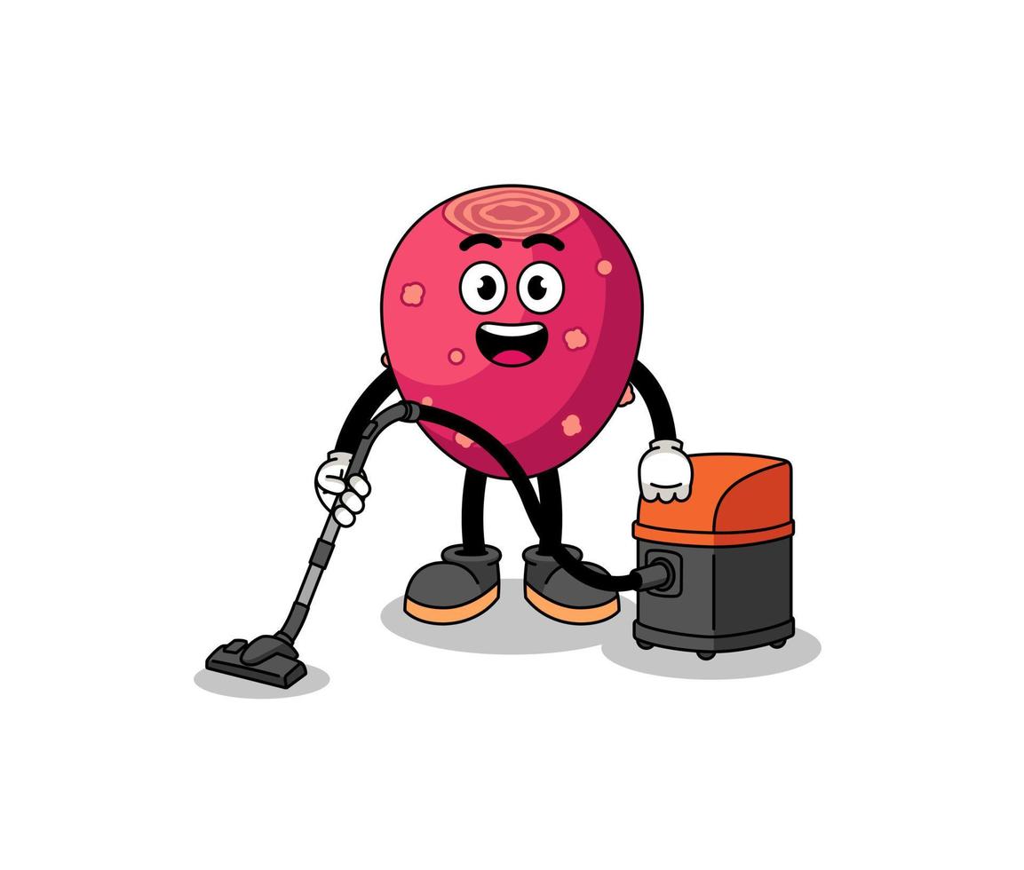 Character mascot of prickly pear holding vacuum cleaner vector