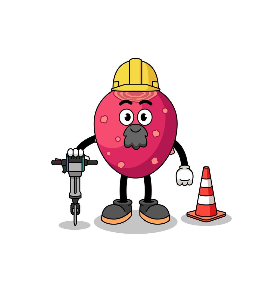 Character cartoon of prickly pear working on road construction vector