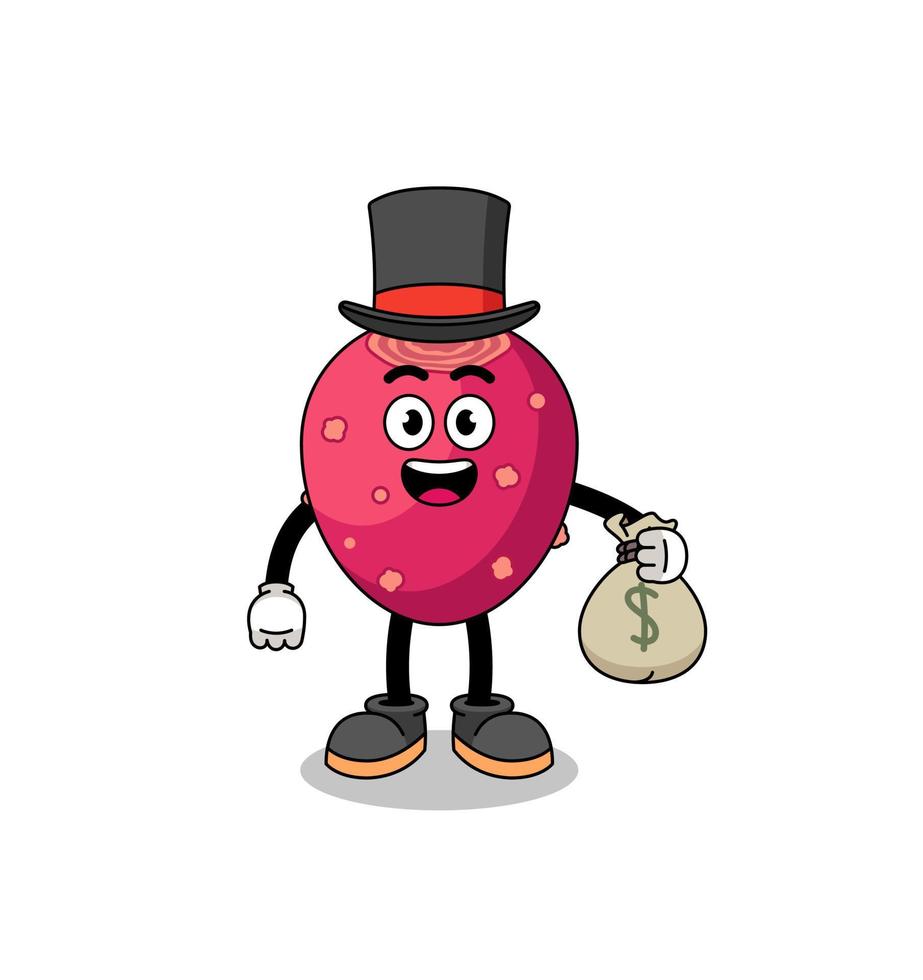 prickly pear mascot illustration rich man holding a money sack vector