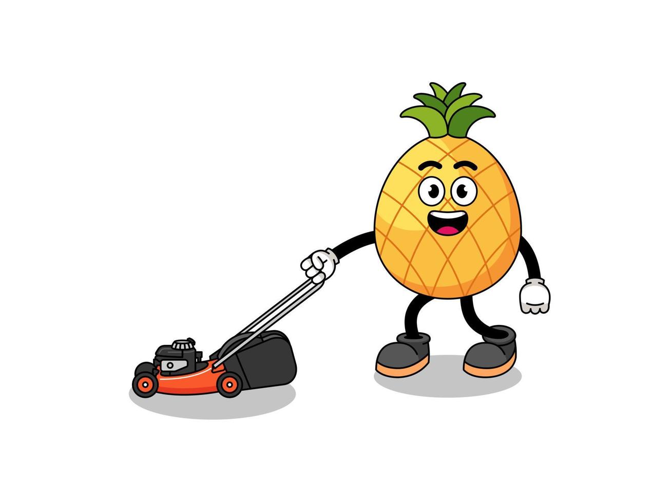 pineapple illustration cartoon holding lawn mower vector