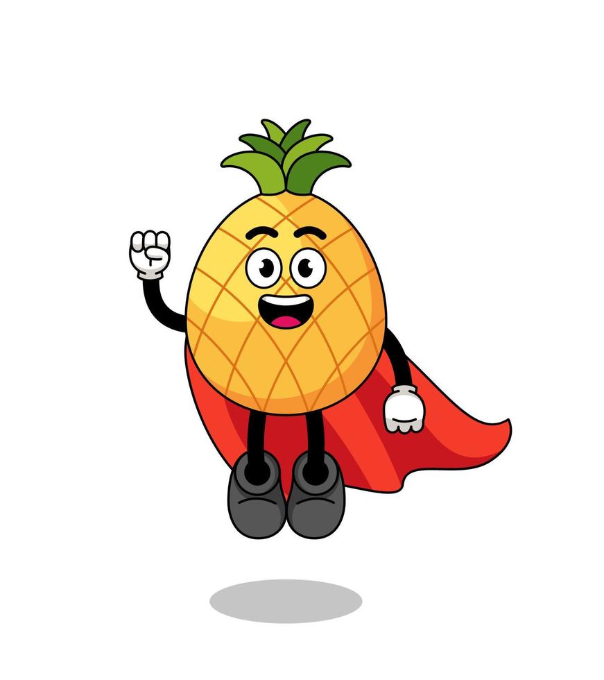 pineapple cartoon with flying superhero vector