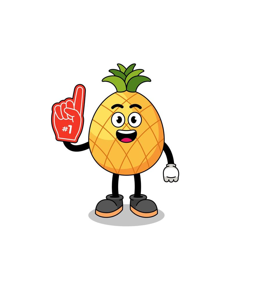 Cartoon mascot of pineapple number 1 fans vector