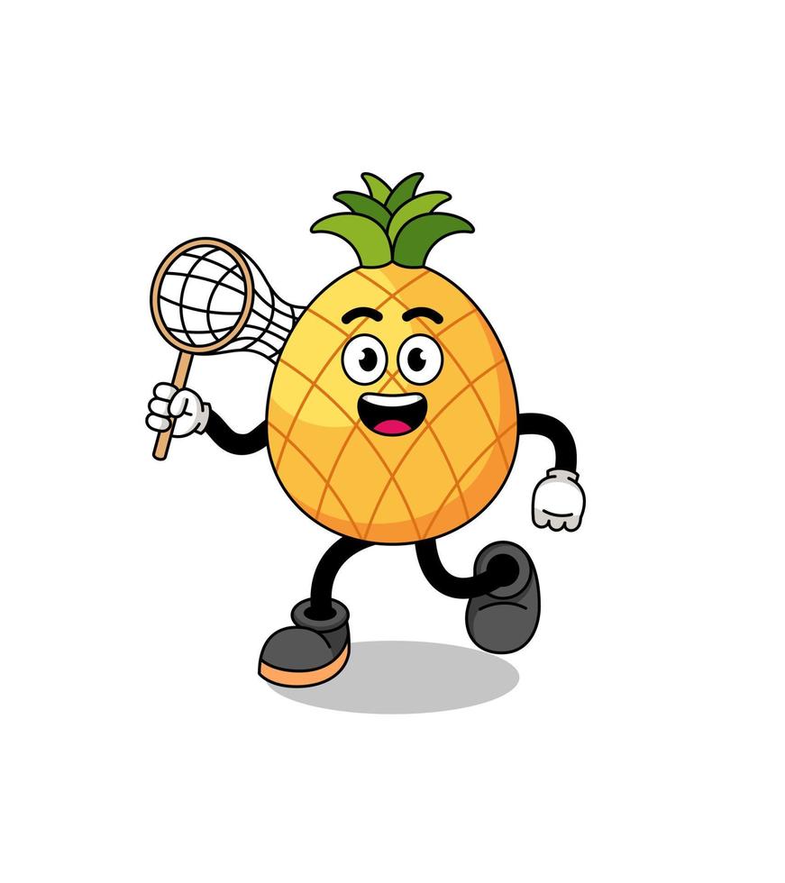 Cartoon of pineapple catching a butterfly vector