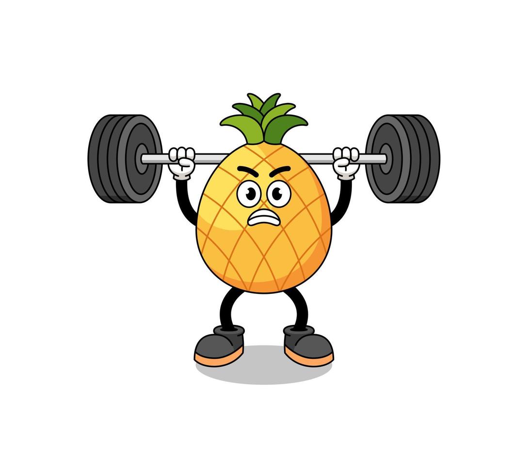 pineapple mascot cartoon lifting a barbell vector