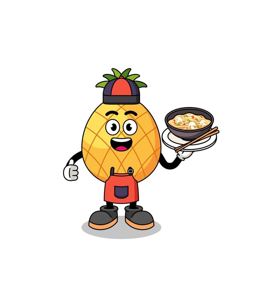 Illustration of pineapple as an asian chef vector