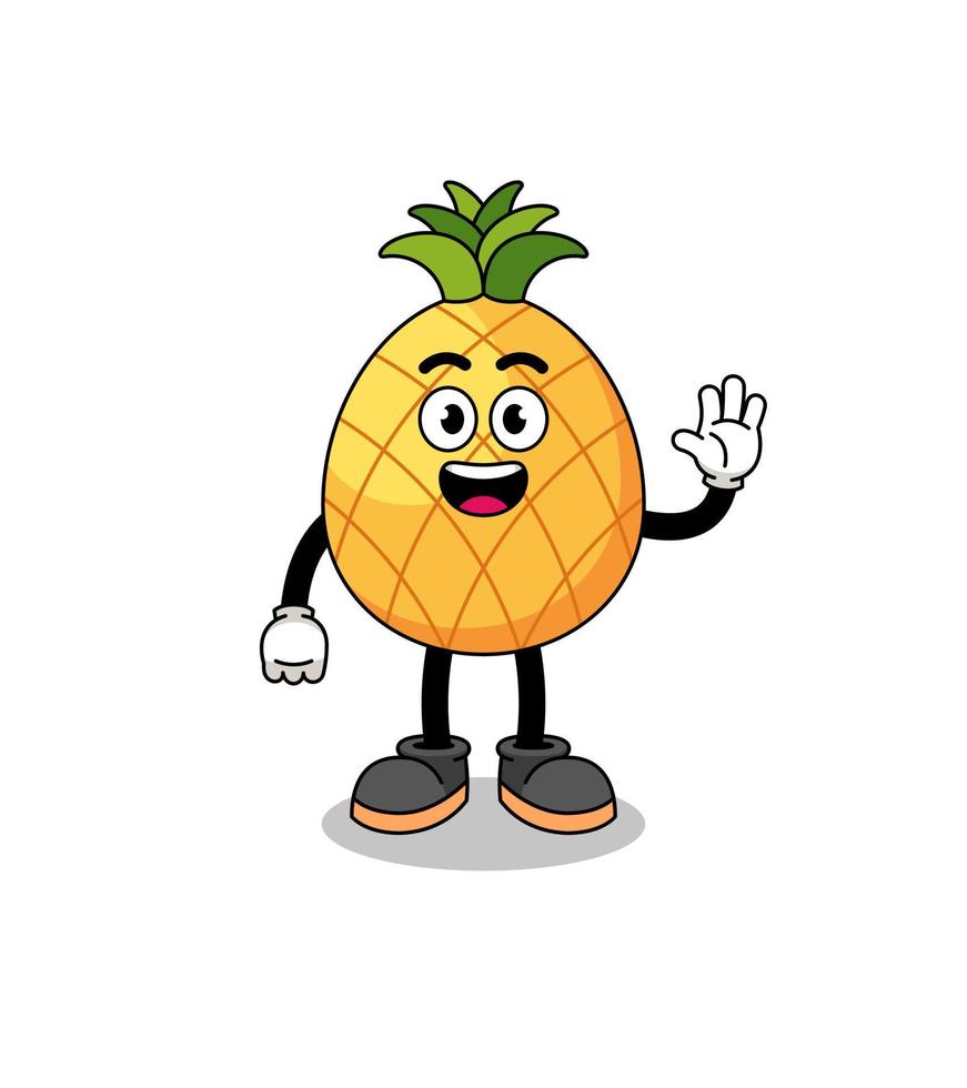 pineapple cartoon doing wave hand gesture vector