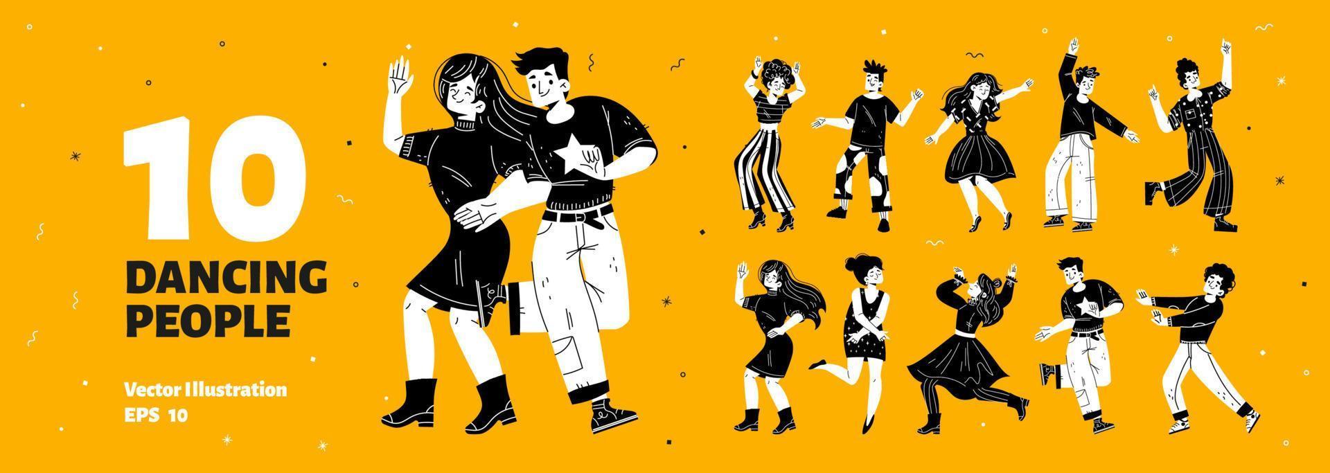 Happy dancing men and women set vector