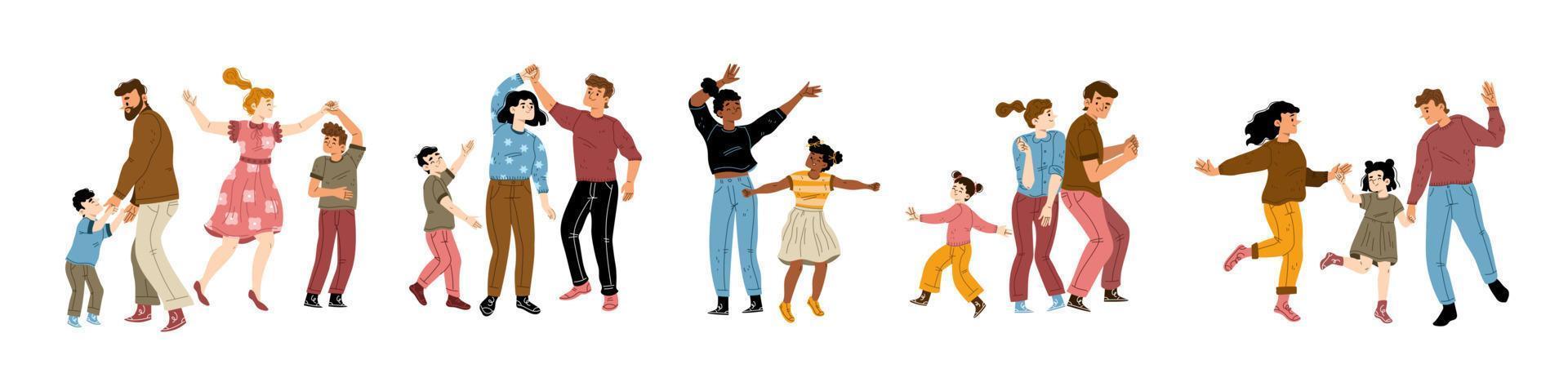 conjunto plano de padres bailando con niños vector